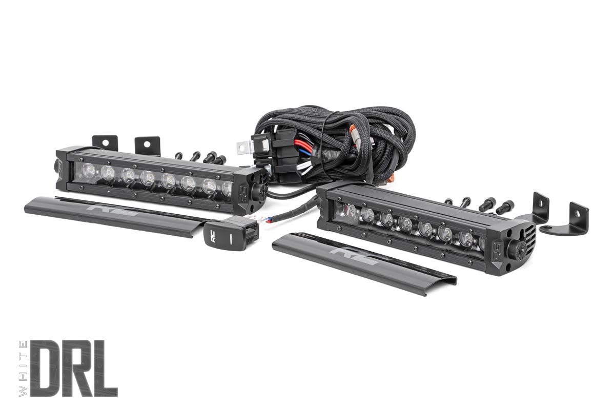 LED Light Bar - Rough Country - Single Row, Cool White DRL - Black